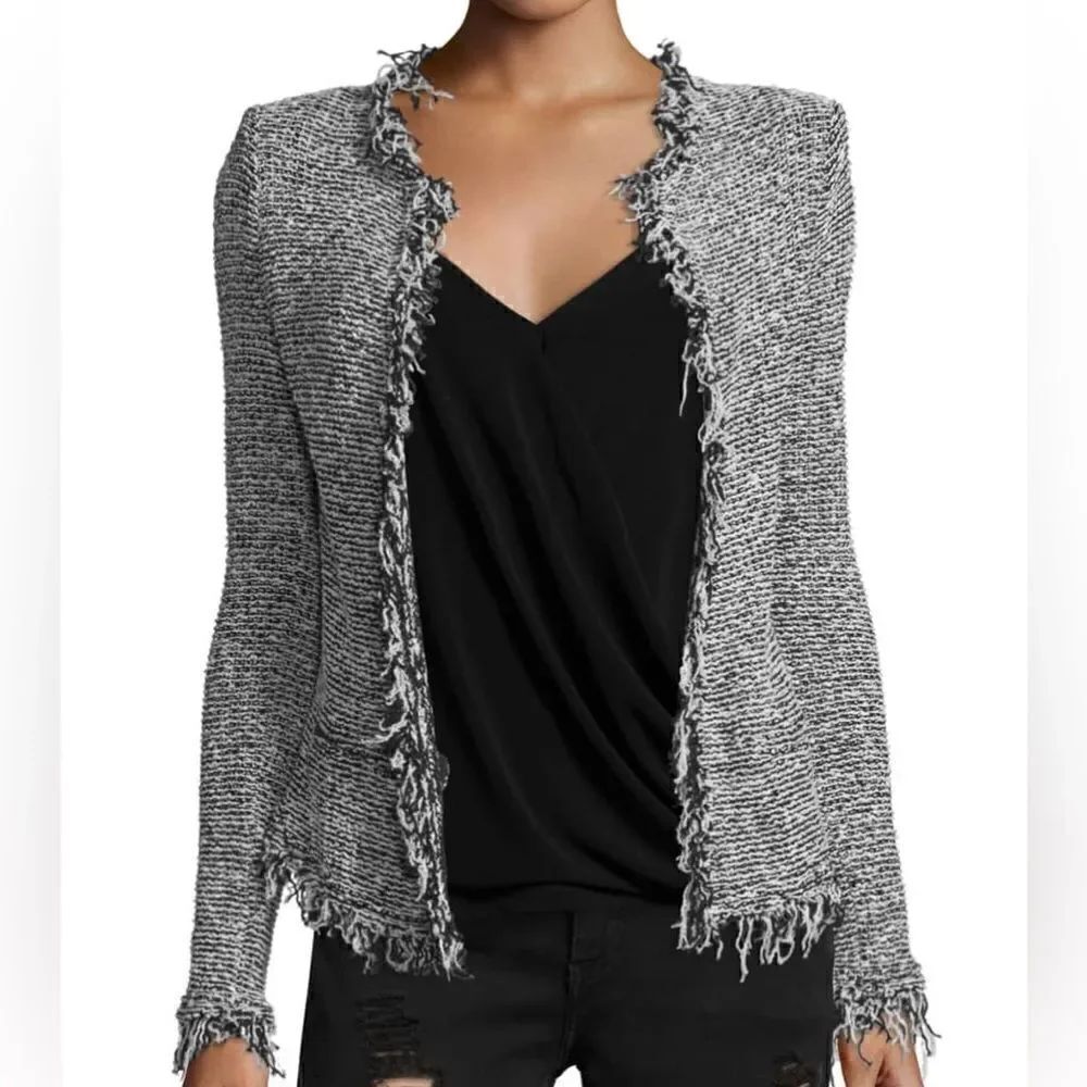 Iro medium blazer jacket frayed striped tweed jacket black white